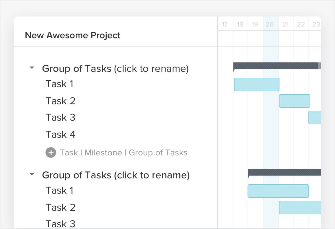 List of tasks organized into 2 task groups in a project plan