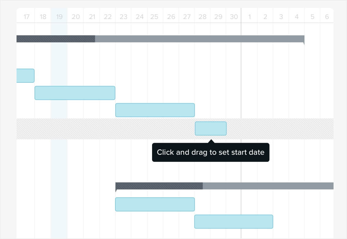 Example of TeamGantt's drag and drop scheduling for task durations