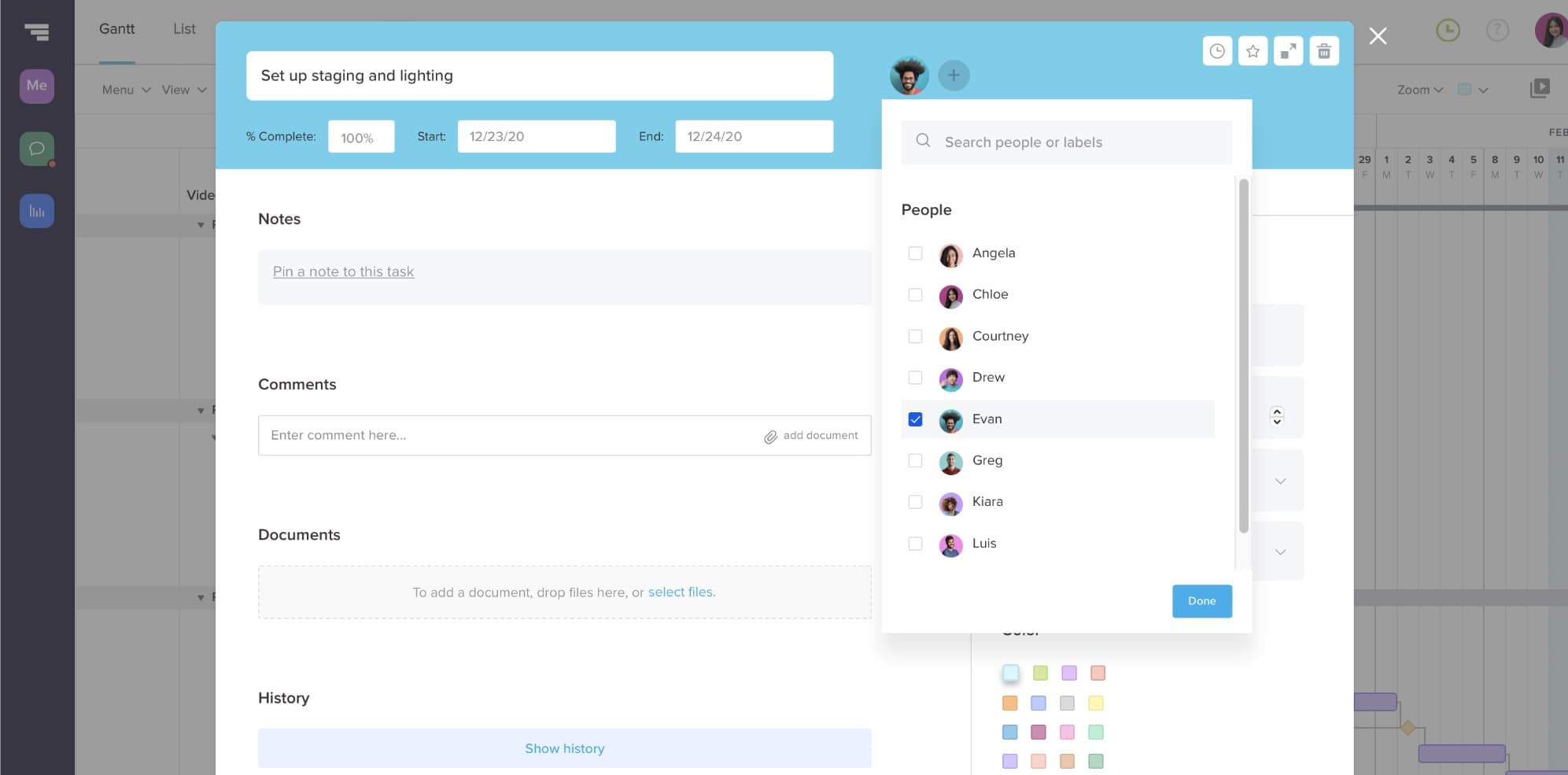 Task assignment in TeamGantt