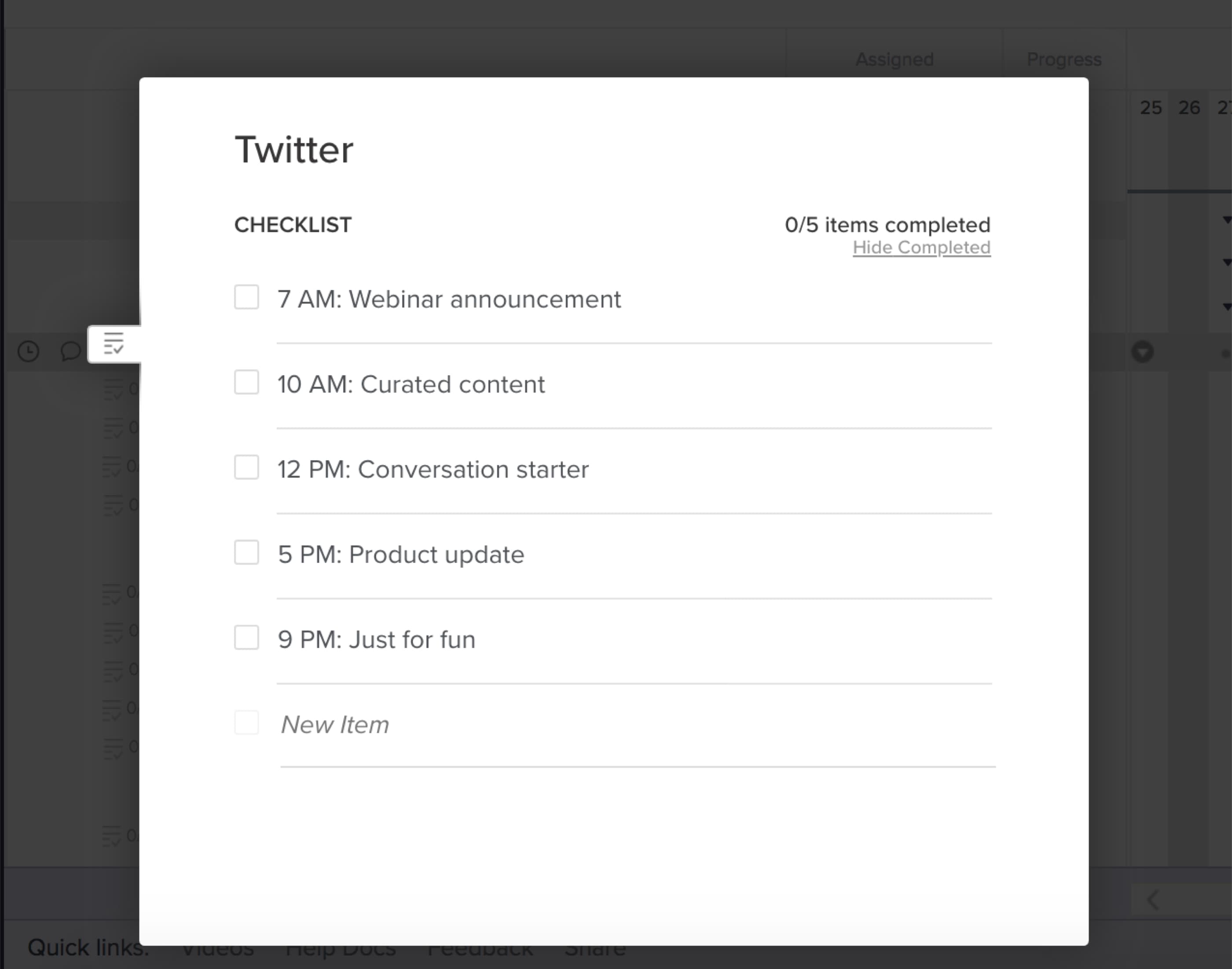 Using checklists to plan and track social media posts by time of day
