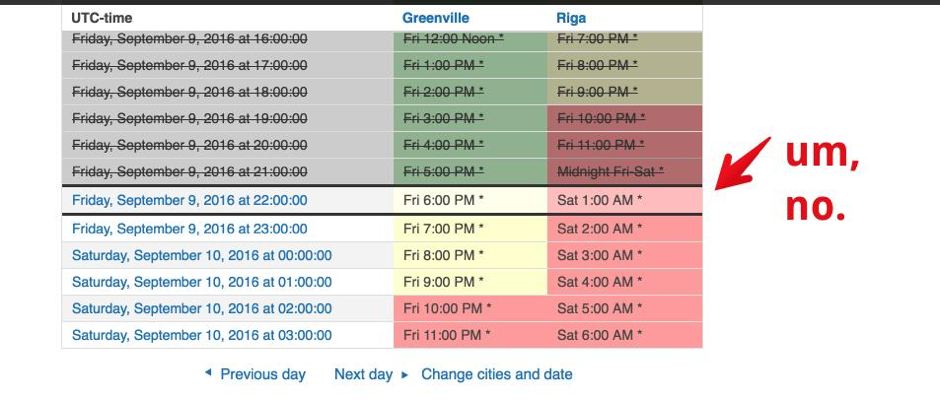 Date and time examples for figuring out meeting times across time zones