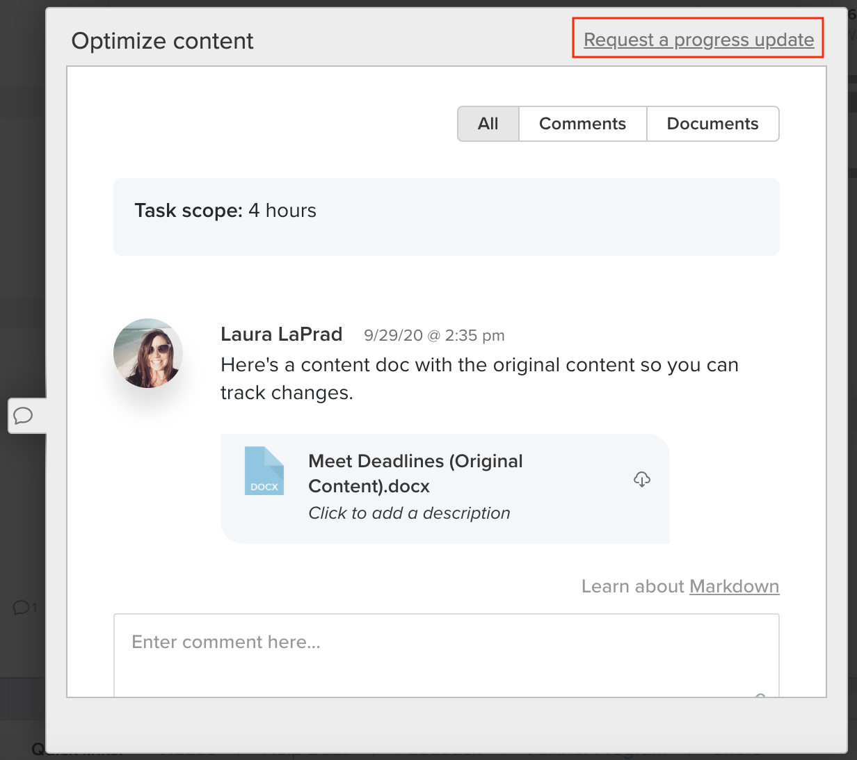 request a progress update to check in on lagging deadlines